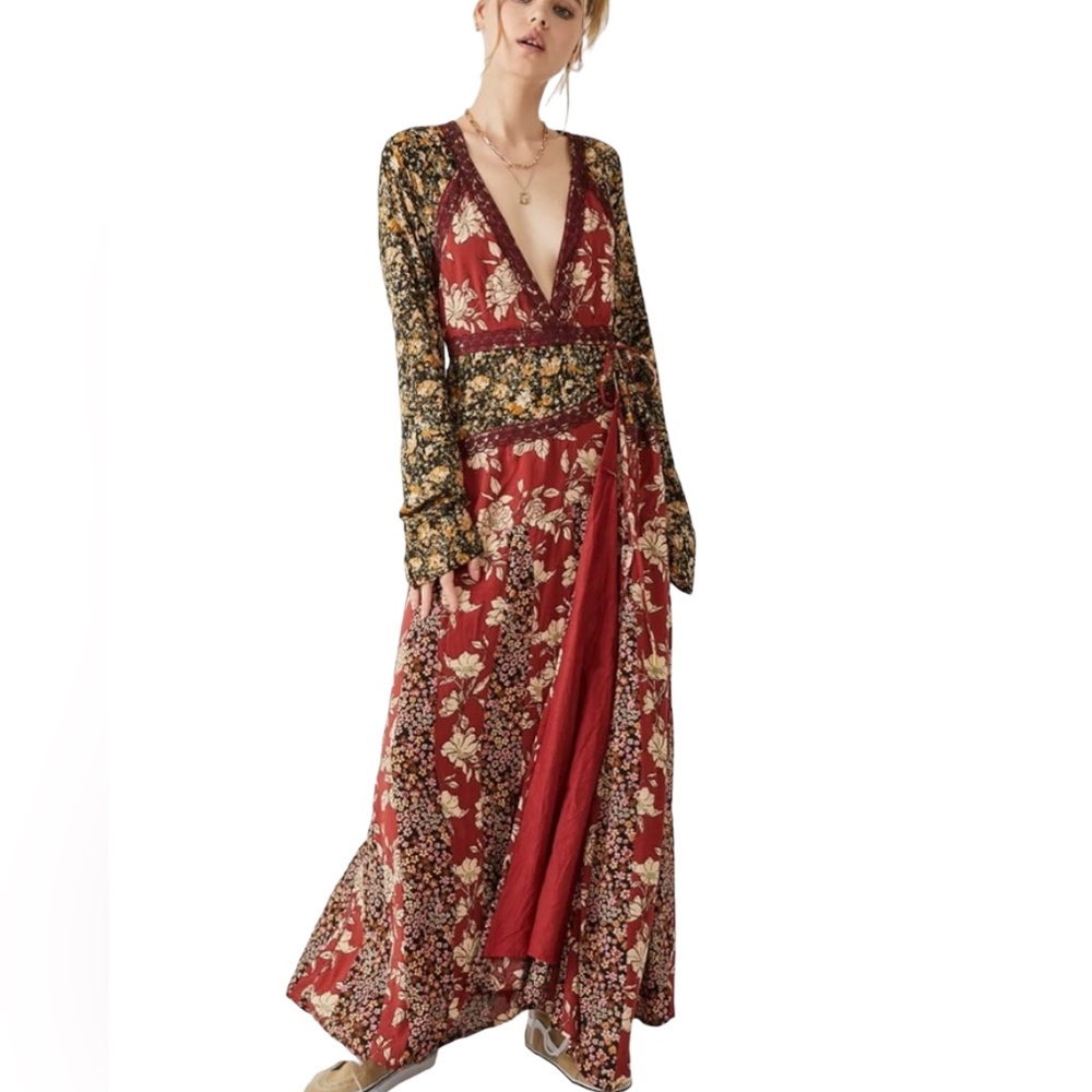 NWT free people tilda wrap dress in neutral combo Medium - Picture 1 of 10
